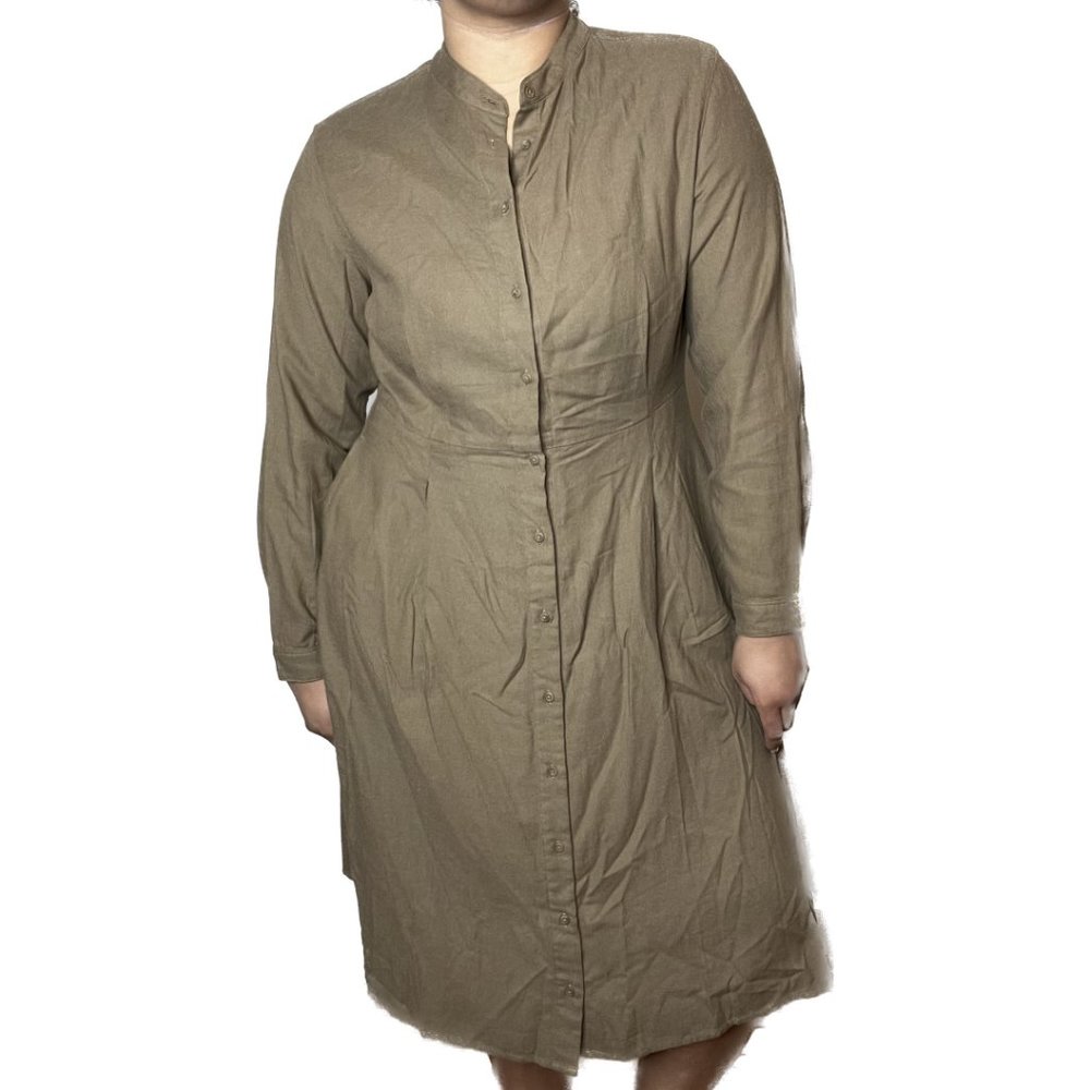 NWT Khaki UNIQLO 'Soft Flannel Long-Sleeve Flare' Dress